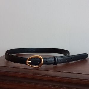 Med. Black Leather Belt with Gold Buckle